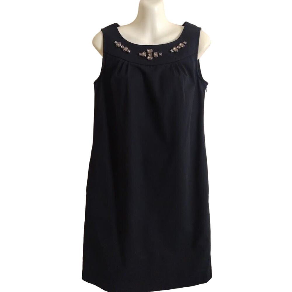 Ann Taylor Sleeveless, Jeweled Shift, Black, Sz 4 Unlined with Side Pockets